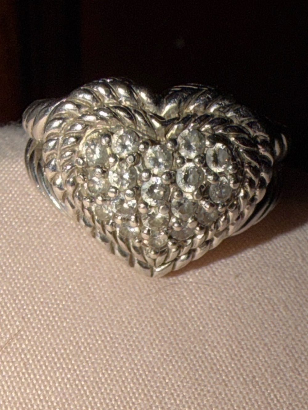 Retired EUC-Judith Ripka Sterling Silver 925 CZ Heart shaped w/Rope Style Trim - Picture 8 of 8